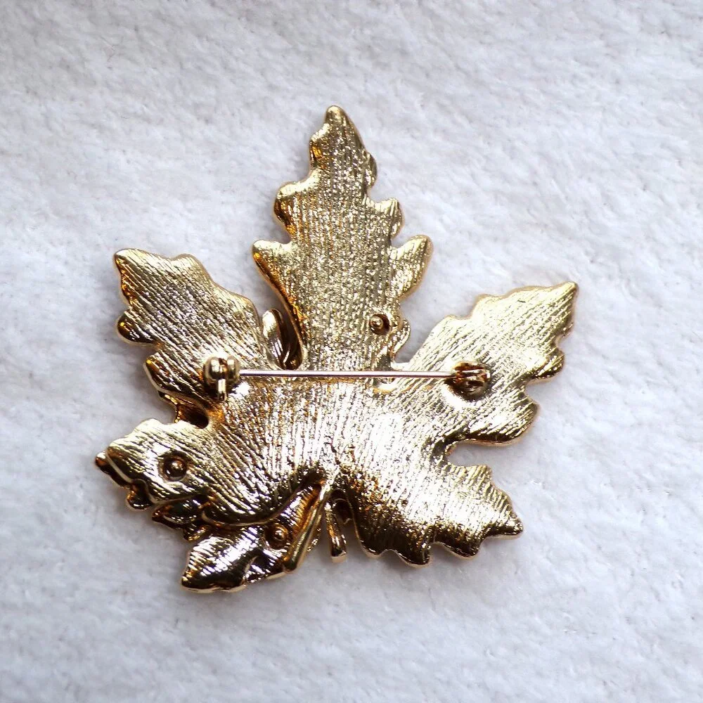 Fall Leaves Enamel Gold Brooch 2 1/4